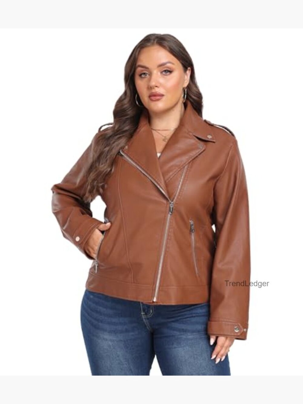 Plus Size Faux Leather Jacket Lapel Collar Moto Biker Short Coat - Picture 2 of 6